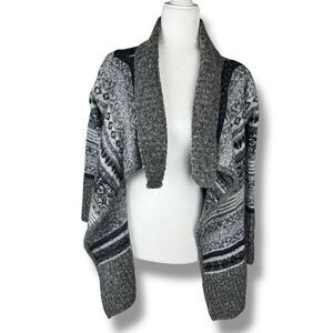 Womens‎ Wool Blend Cardigan Sweater Size Medium Gray Fair Isle Chunky Indie Cozy